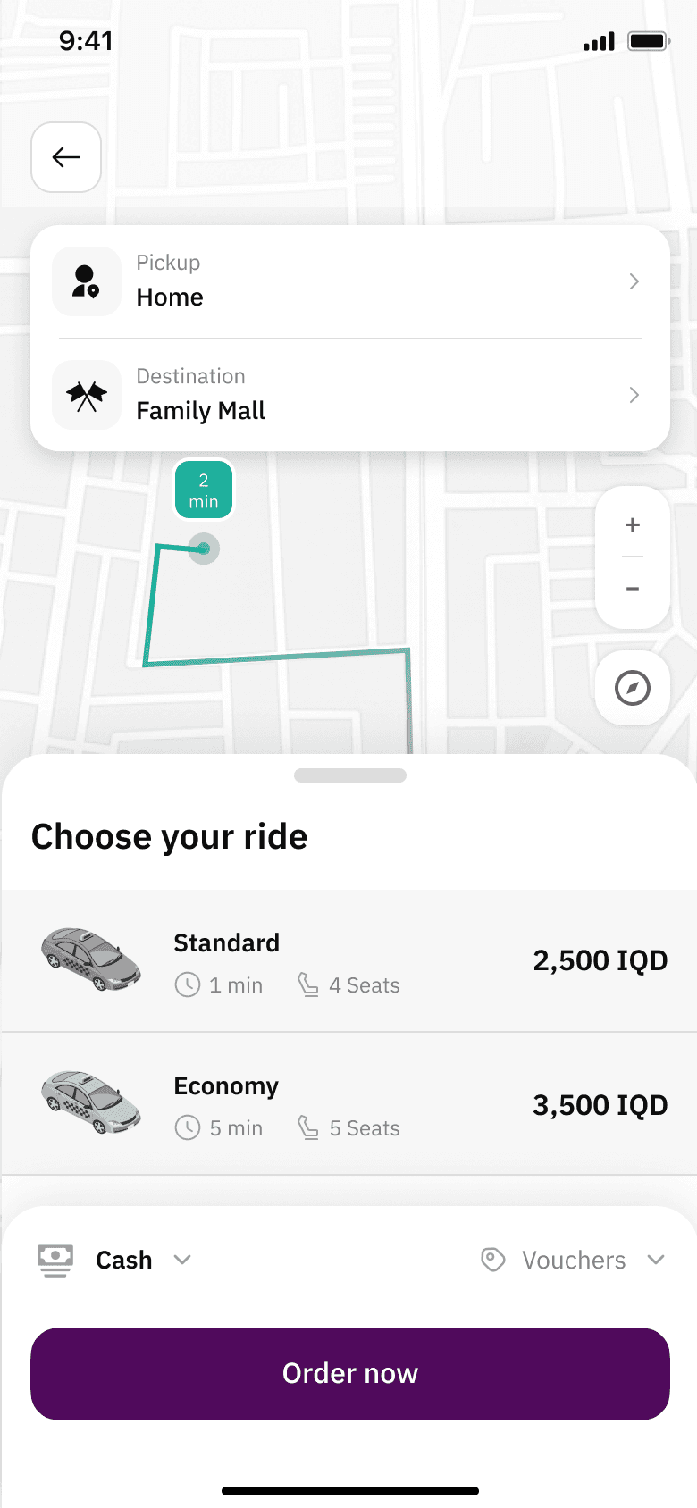 Banzeeni choose your ride screen
